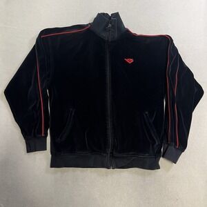 Vintage Pony Velour Track Jacket Men Medium Black Full Zip Mock Neck Long Sleeve